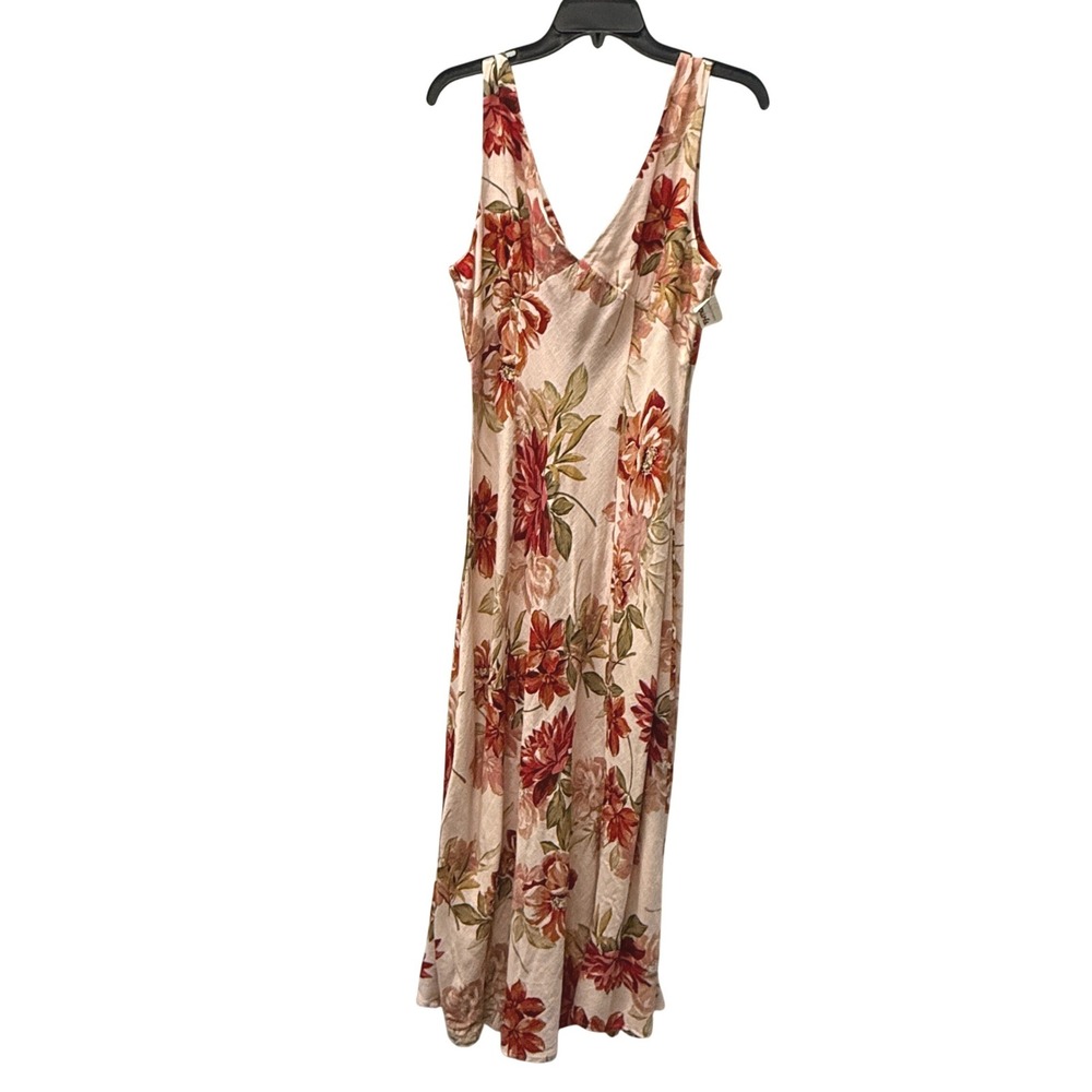 Paper Heart Pink Floral Babydoll Linen Maxi Dress Empire Cottage Bloomcore Large